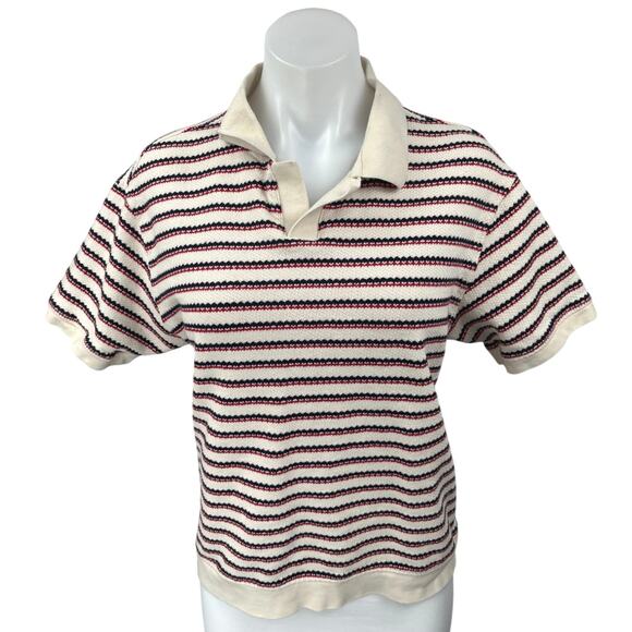 Zara Cream Red Knit Collared Short Sleeve Polo Pullover Sweater Top Size M - Picture 1 of 3